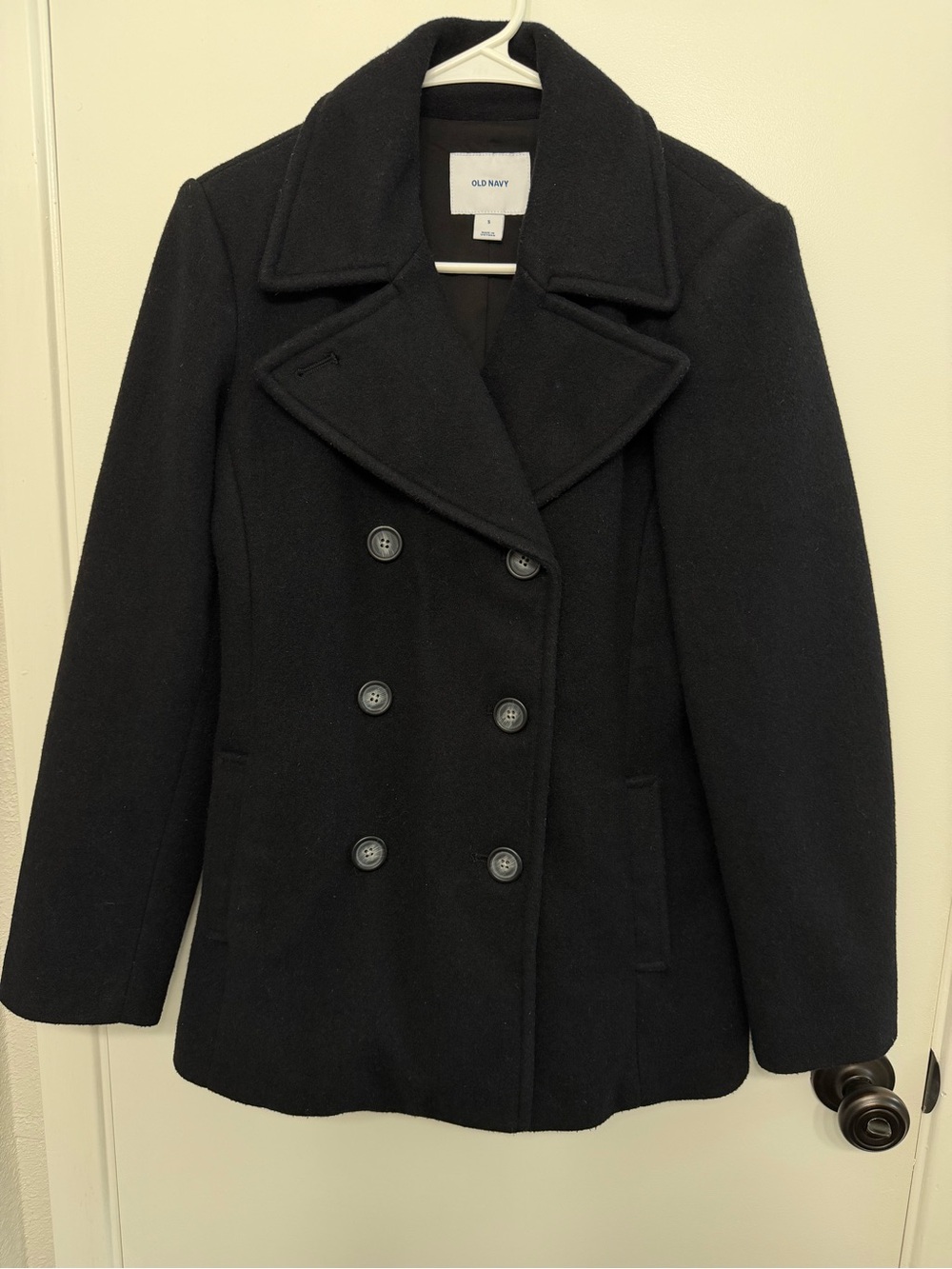Women's Old Navy Wool Blend Pea Coat, Double-Breasted, Black, Size Small